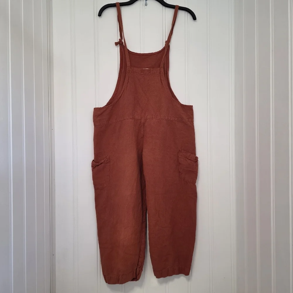 Lakhays Rust Linen Blend Overalls – S/M, Made in Nepal - Picture 2 of 4